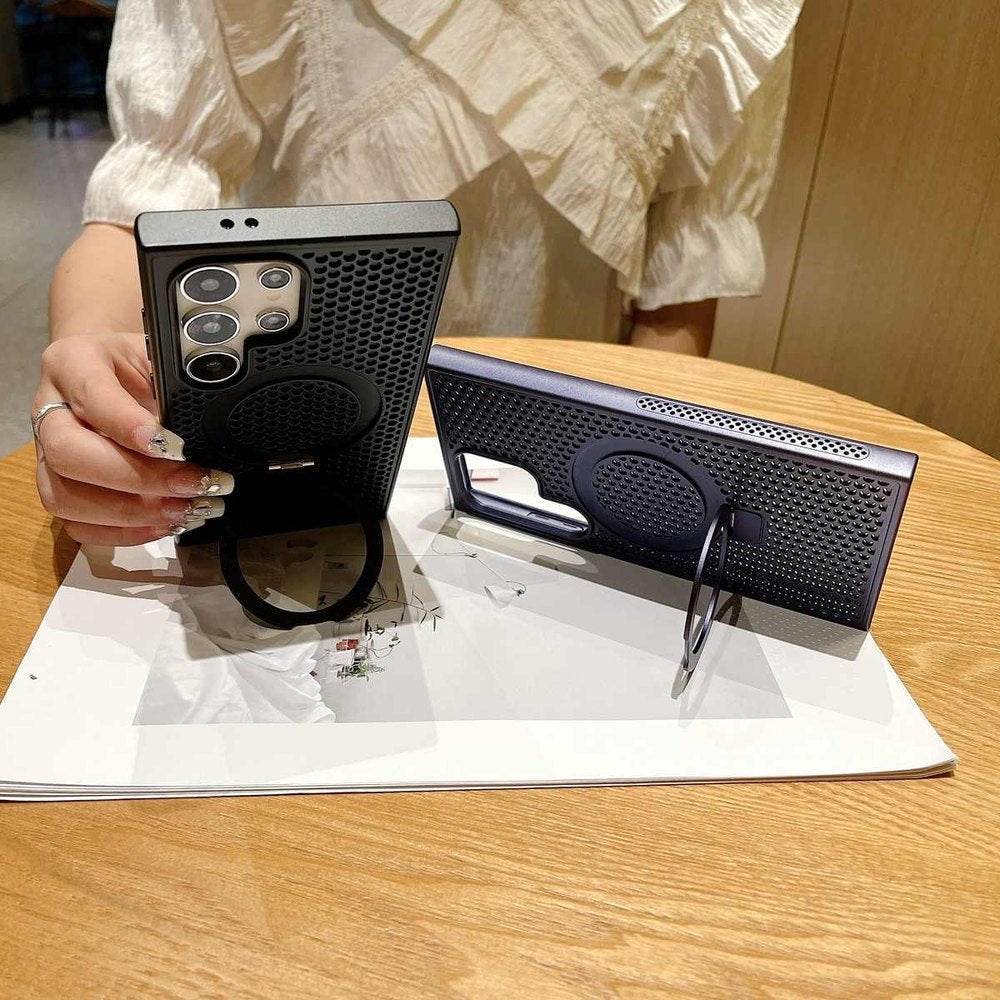 Samsung Galaxy S25 Ultra Magnetic Ring Holder Stand Mag-Safe Kickstand Shockproof Phone Case - Coffee - Guleel